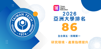 臺科大2026 THE亞洲大學排名第86 研究環境與產業指標雙成長